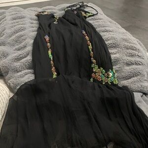 Black Embroidered Floral Slip Dress - Women